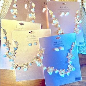 Nicole Miller Rhinestone Necklace Earring Bridal Butterfly Bridesmaid Lot of 6